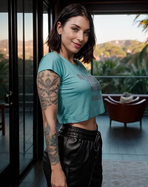 Extremely detailed, very sharp, best quality, female, beautiful face, no clothing ,naked,tattoos, tall and lean body, night, very luscious black haircut, dark makeup, sitting on bench , view from underneath , open legs, erotic , lustful smile, piercing , nipple piercing,