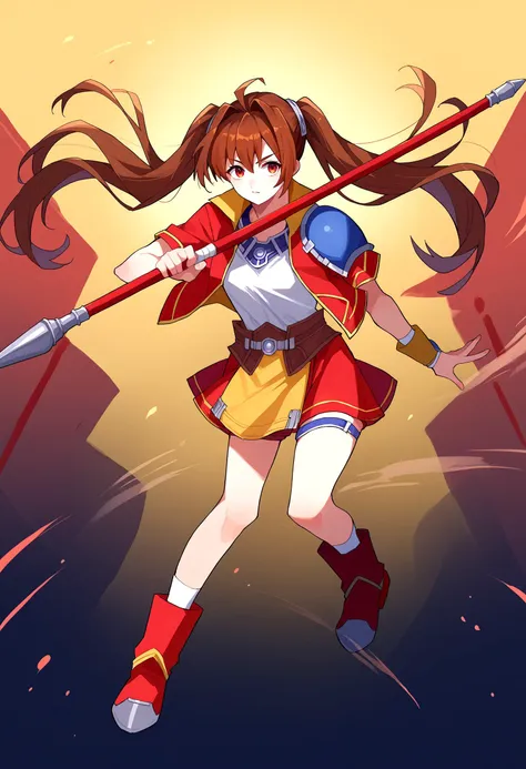 score_9, score_8_up, source_anime, 1girl, solo, holding weapon, holding, weapon, Spear, <lora:UBW_XLPD:1>, full body, brown hair, twintails, red jacket, blue shoulder pad, white shirt, red skirt, short shorts, red boots,
[:, <lora:estelle-pdxl-nvwls-v1:1>, fcEstelle, twintails, red jacket, blue shoulder pad, white shirt, red skirt, short shorts, red boots:16]