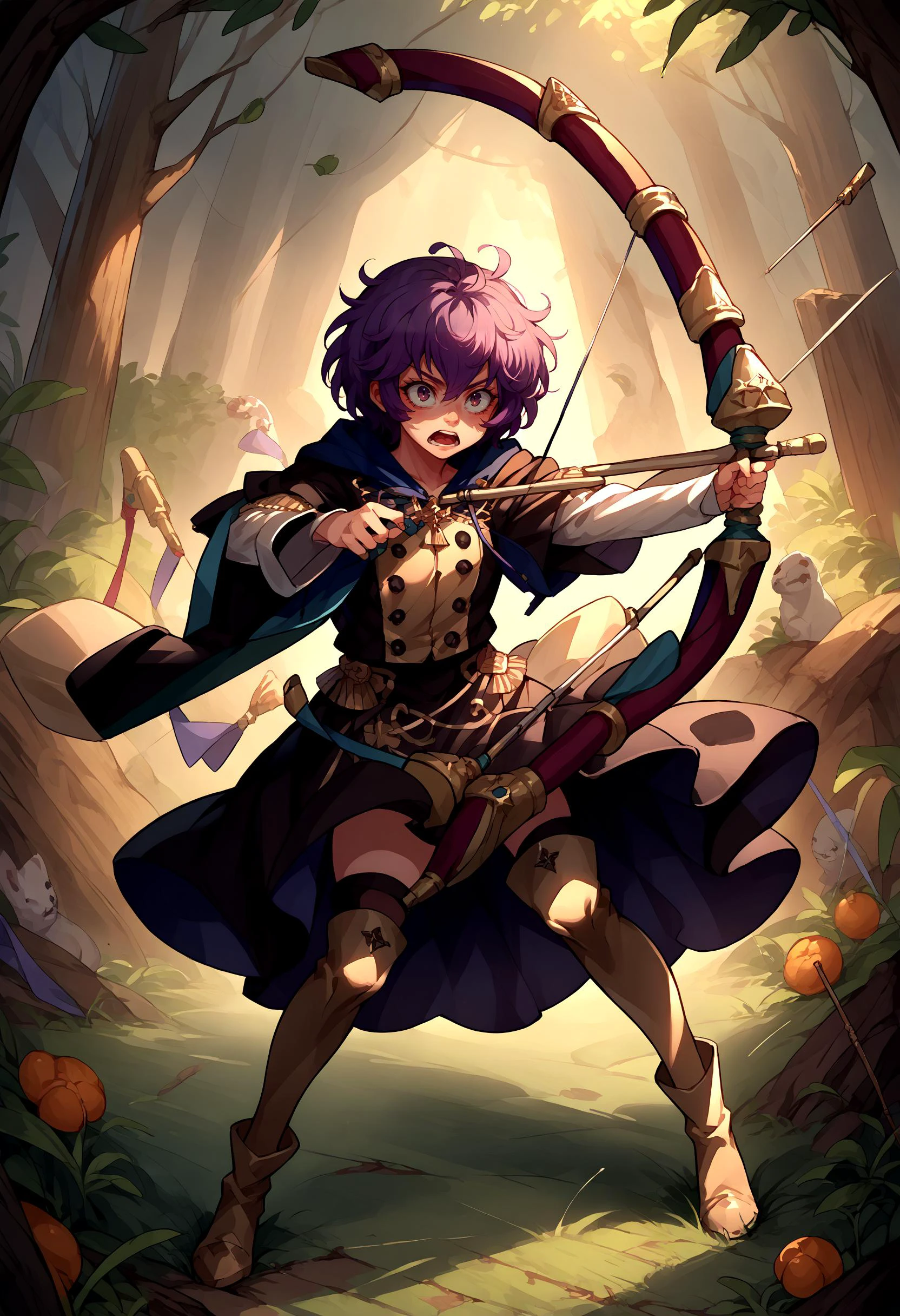 score_9, score_8_up, source_anime, 1girl, solo, holding weapon, holding, weapon, BowAiming, bow \(weapon\), aiming, <lora:UBW_XLPD:1.2>, full body, 
[:, <lora:bernadetta-pdxl-nvwls-v1:1> defBernie, messy hair, black uniform, hood down, long sleeves, black skirt, thigh boots, scared, shaded face:16]