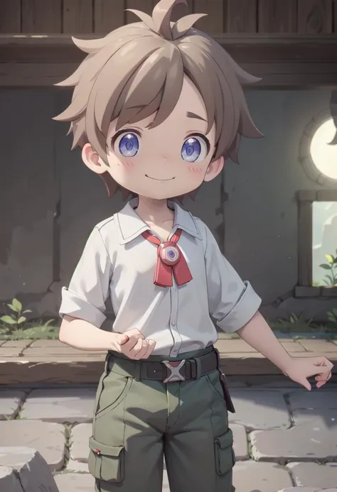 <lora:natsd-000015:0.6>
1boy, mia_nat, standing, beautiful village, male focus,
wearing a (red whistle:1.2) around his neck, outside, low angle
brown hair, blue eyes with a slight purple gradient, smiling,
very short hair, white shirt, energetic eyes, sparkling eyes,
draw it in the style of made in abyss, (straight on:1.2),
The soft lighting and detailed surroundings create an immersive environment where imagination runs wild
hyper-detailed,hyper-detailed face, high quality visuals, dim Lighting, sharply focused, octane render, 8k UHD,
GS-Boyish,  GS-Masculine