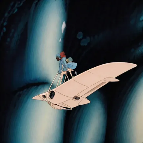 <lora:Nausicaa005:0.7>,
wind_glider,vehicle focus,flying,riding,leaning_forward,standing,from_side,from the bottom,1girl,solo,brown hair,short hair,goggles,helmet,mask,blue dress,long sleeves,porch,globe,holding,spats,full body,science fiction,outdoors,fungal forest,