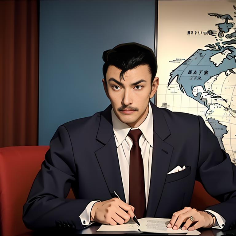 Arafed man in a suit sitting at a desk writing in a notebook - SeaArt AI