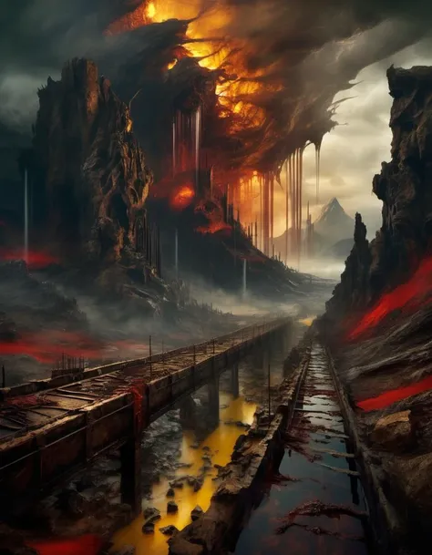 cataclysmic storming made with horror creatures, devastating a city. Horror art, unreal engine, UHD, sketch color drawing. Illustration by Dan Seagrave