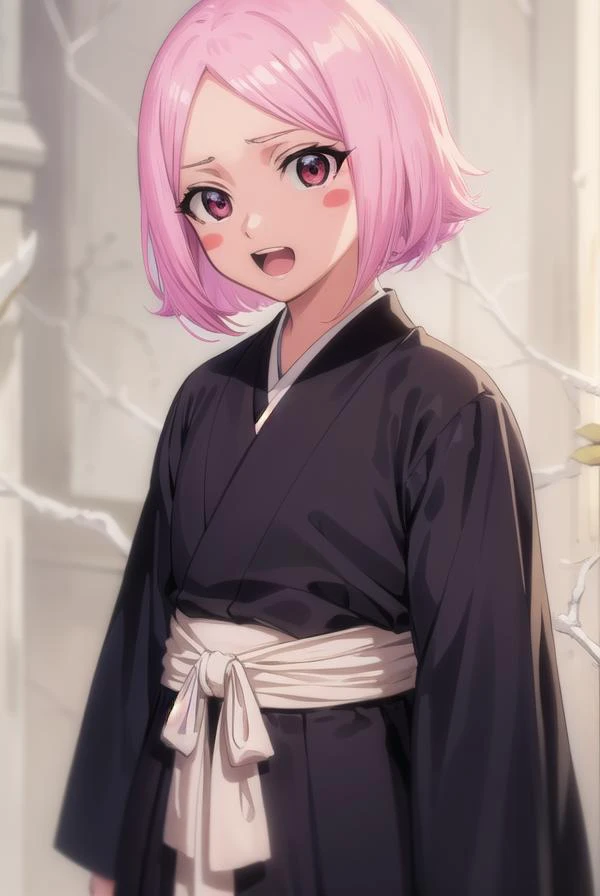 yachirukusajishi, <lyco:yachirukusajishi-lyco-nochekaiser:1>,
yachiru kusajishi, short hair, pink hair, (pink eyes:1.5), blush stickers, <lora:talkmouth_A_v100:1>, open mouth,
BREAK long sleeves, japanese clothes, hakama, black hakama,
BREAK outdoors,
BREAK looking at viewer, (cowboy shot:1.5),
BREAK <lyco:GoodHands-beta2:1>, (masterpiece:1.2), best quality, high resolution, unity 8k wallpaper, (illustration:0.8), (beautiful detailed eyes:1.6), extremely detailed face, perfect lighting, extremely detailed CG, (perfect hands, perfect anatomy),