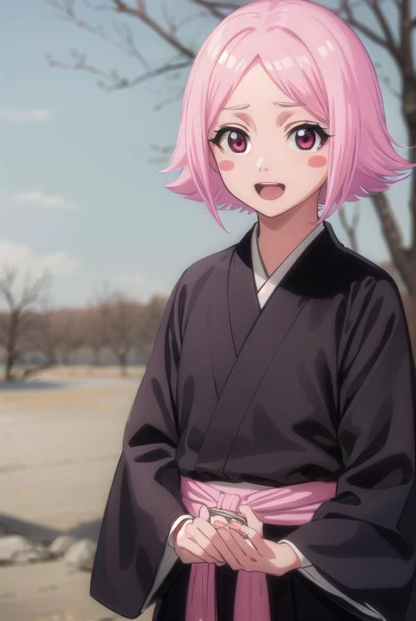 yachirukusajishi, <lyco:yachirukusajishi-lyco-nochekaiser:1>,
yachiru kusajishi, short hair, pink hair, (pink eyes:1.5), blush stickers, <lora:talkmouth_A_v100:1>, open mouth,
BREAK long sleeves, japanese clothes, hakama, black hakama,
BREAK outdoors,
BREAK looking at viewer, (cowboy shot:1.5),
BREAK <lyco:GoodHands-beta2:1>, (masterpiece:1.2), best quality, high resolution, unity 8k wallpaper, (illustration:0.8), (beautiful detailed eyes:1.6), extremely detailed face, perfect lighting, extremely detailed CG, (perfect hands, perfect anatomy),