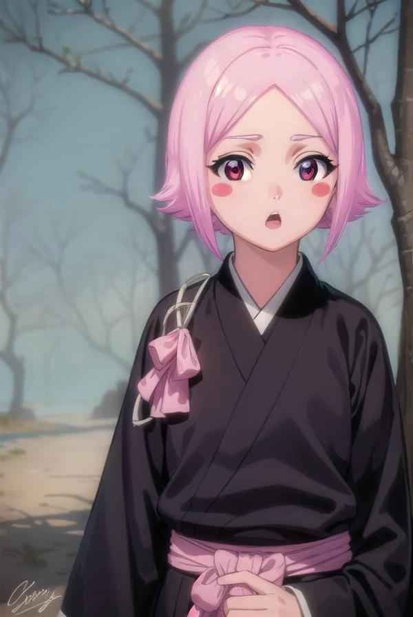 yachirukusajishi, <lyco:yachirukusajishi-lyco-nochekaiser:1>,
yachiru kusajishi, short hair, pink hair, (pink eyes:1.5), blush stickers, <lora:talkmouth_O_v100:1>, open mouth,
BREAK long sleeves, japanese clothes, hakama, black hakama,
BREAK outdoors,
BREAK looking at viewer, (cowboy shot:1.5),
BREAK <lyco:GoodHands-beta2:1>, (masterpiece:1.2), best quality, high resolution, unity 8k wallpaper, (illustration:0.8), (beautiful detailed eyes:1.6), extremely detailed face, perfect lighting, extremely detailed CG, (perfect hands, perfect anatomy),