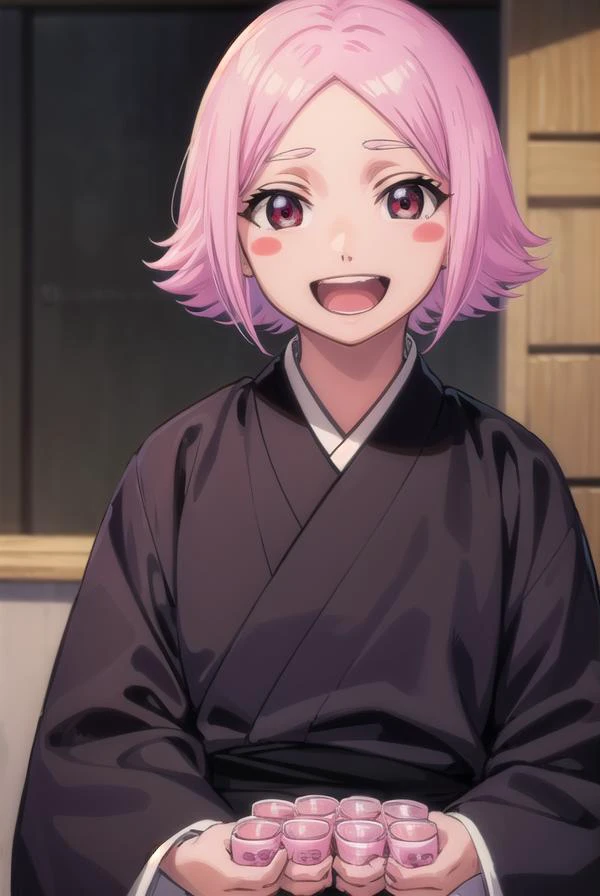 yachirukusajishi, <lyco:yachirukusajishi-lyco-nochekaiser:1>,
yachiru kusajishi, short hair, pink hair, (pink eyes:1.5), blush stickers, <lora:talkmouth_A_v100:1>, open mouth,
BREAK long sleeves, japanese clothes, hakama, black hakama,
BREAK outdoors,
BREAK looking at viewer, (cowboy shot:1.5),
BREAK <lyco:GoodHands-beta2:1>, (masterpiece:1.2), best quality, high resolution, unity 8k wallpaper, (illustration:0.8), (beautiful detailed eyes:1.6), extremely detailed face, perfect lighting, extremely detailed CG, (perfect hands, perfect anatomy),