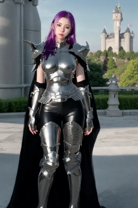<lora:koreanDollLikeness_v15:0.5>, <lora:InquisitorClaireV2:0.6>, InquisitorClaire, InquisitorClaire\(full armor\), 8k, (masterpiece), (best quality), ultra high res, extreme_detail, (photorealistic:1.4), realistic, 1 girl, solo, lips, braid, purple hair, earrings, jewelry, blue eyes, armor, shoulder armor, large shoulder armor, full armor, black cape,
((night)), (castle background:1.7), depth of field, full body, close up,
