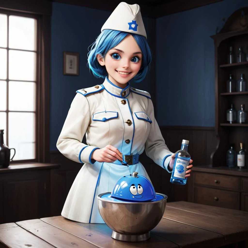 (dmcr, 1girl, original), glowing demon core, emphasis lines, surprised, flying sweatdrops, drinking vodka with a large bottle in hand, mika \(blue archive\), white capelet, (crazy smile),
(dmcr),
<lora:SDXL demon_core_xl_v2 CF dmcr;screwdriver:1.1>,
<lora:SDXL 50Soviet Military uniform-000003:0.8>