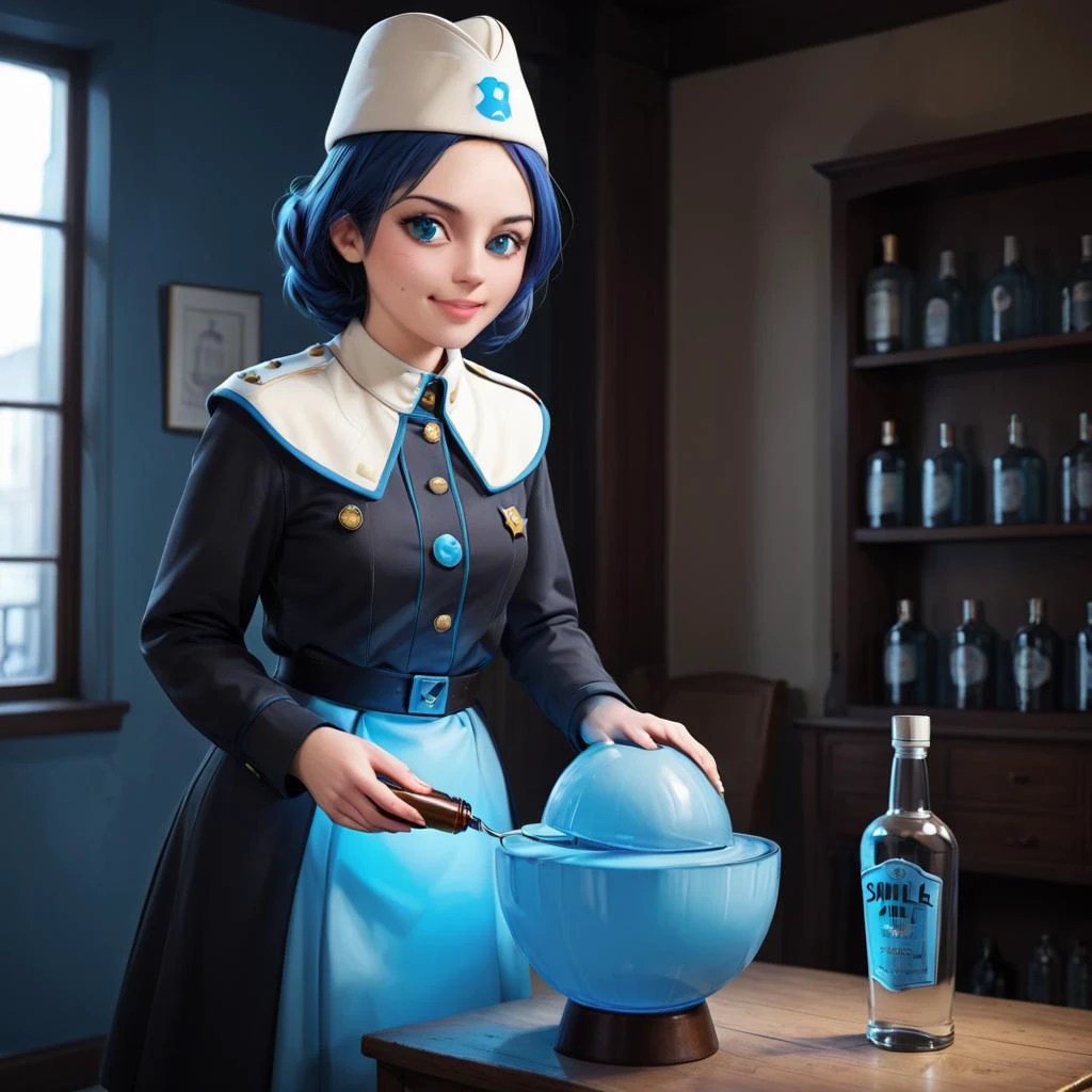 (dmcr, 1girl, original), glowing demon core, emphasis lines, surprised, flying sweatdrops, drinking vodka with a large bottle in hand, mika \(blue archive\), white capelet, (glasgow smile),
(dmcr),
<lora:SDXL demon_core_xl_v2 CF dmcr;screwdriver:1.1>,
<lora:SDXL 50Soviet Military uniform-000003:0.8>