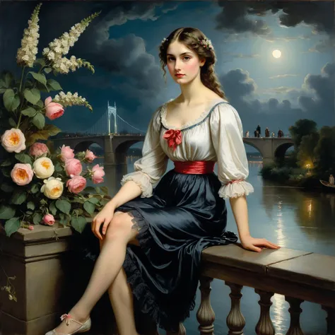 romanticism art designed by John Constable, city, medium shot,(painting:1.3), long legs Hungarian (Girl of Temperance:1.3) ,wearing clothes, her Bone and Ruby Ornaments clothes is delicate, Lyrical Pocket Square, detailed background, Happy, Neon Light, F/8, Technicolor, extremely beautiful, <lyco:GoodHands-vanilla:0.6>,