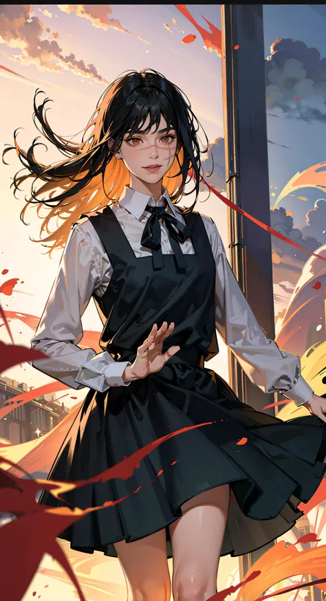 (best quality), (masterpiece), (intricate detail, sharp focus), (official art), (perfect lighting), (soft lighting), post-impressionist
BREAK
<lora:csm_yoru:ru \(chainsaw man\), pinafore dress, shirt, neck ribbon, long sleeves, (dynamic pose), (dynamic angle), smile, close-up:1.2454, colorful, colors