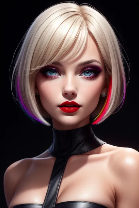 1girl, solo,  upper body, looking at viewer,  white background,  bob cut,  short hair,  multicolored hair,  makeup,  parted lips,  red lips,  eyeliner, <lora:EMS-179-EMS:0.800000>