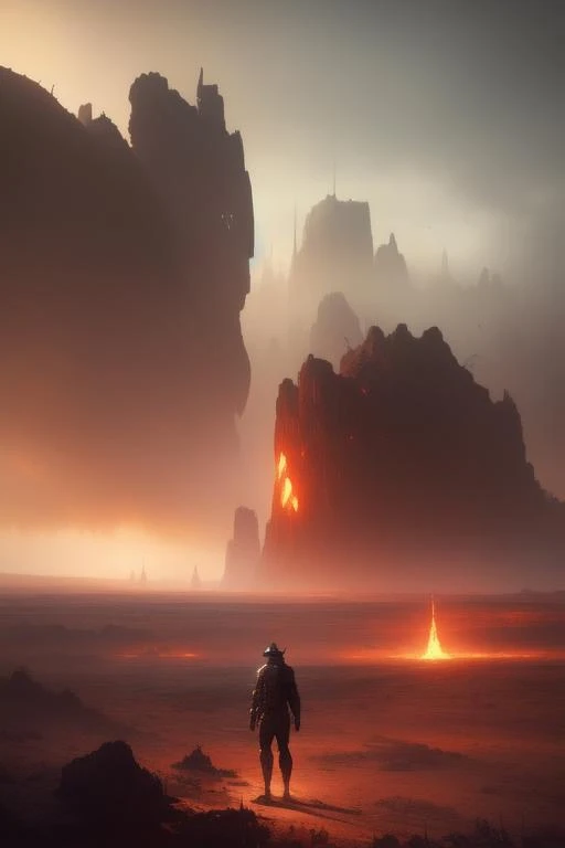 A digital painting of scorched earth, by Ismail Inceoglu and Caspar David Friedrich, stunning, photorealistic, highly-detailed, 4k, ue5, light effect, rtx on, realistic, cinematic, IMAX quality, trending on artstation