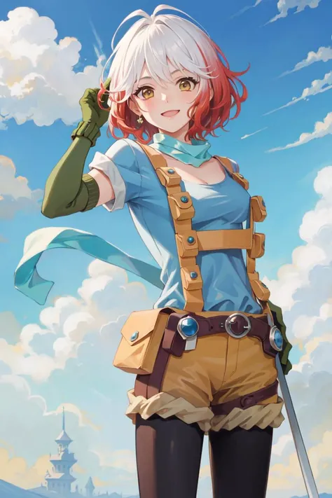 masterpiece, best quality, absurdres, perfect antomy, 1girl, solo, PascalTales, PascalOutfit, short hair, standing, smile