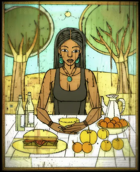 rivghn style, black woman having a picnic in the forest <lora:rivghnXL3-000039:1>