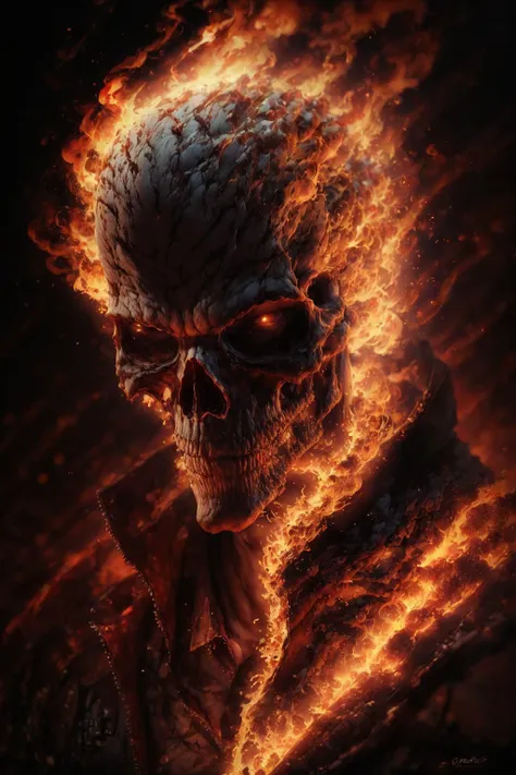 high quality, cinematic ray , portrait ghostrider, epic lighting, 1 point lighting, high res, (detailed image:1), insane details, soft, (highly detailed:1.2), masterpiece, 8k uhd, comical art style  <lora:ghostrider:1> 