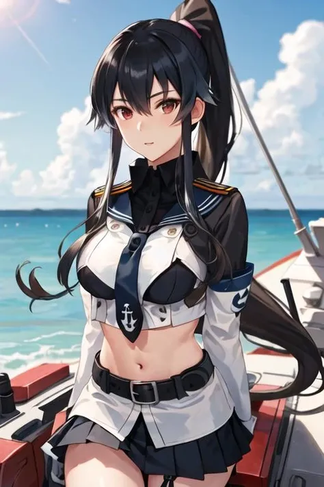 ((best quality)), ((masterpiece)), (detailed), 1girl, sexy,
gigantic breasts, Yahagi(Kantai Collection), black hair, long ponytail hair, orange eyes, completely nude, no clothes, embarrassed angry, on boat, outdoor