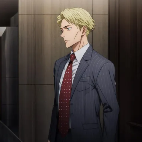 masterpiece,highres,high quality,extremely detailed,solo,
<lora:KentoNanami001:0.7>,
KentoNanami,1man,
formal,business suit,pinstripe suit,collared shirt,white shirt,red necktie,