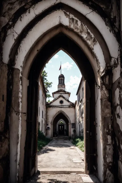 <lora:epiNoiseoffset_v2:0.7>, "magical entrance to monastery, metal, ornaments, castle, church, horror"