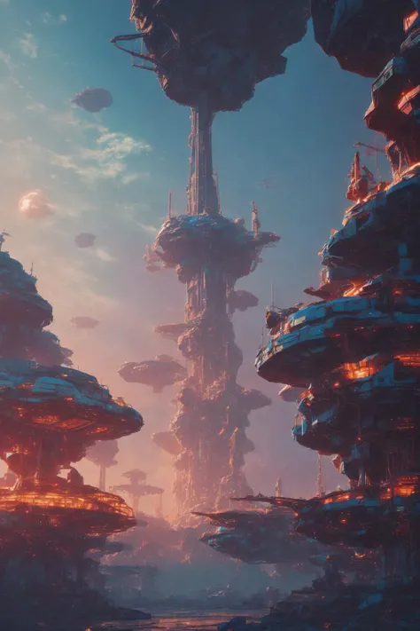 "detailed concept art illustration colorful pastel painting of a retro sci-fi alien spaceport in full intricate detail, ultra detailed, digital art, octane render, 4K, dystopian, micro details"