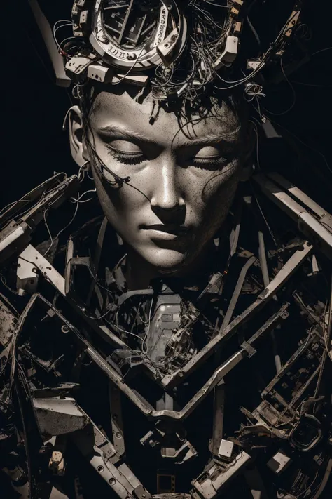 <lora:epiNoiseoffset_v2:0.7>, "mechanical cyborg king, piercing glowing eyes, intricate, highly detailed, incredible lighting, mural in the style of sandro botticelli, caravaggio, albrecth durer"
