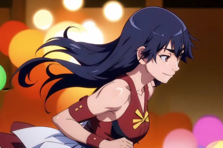 Kanbaru Suruga, Monogatari series, Hanamonogatari, , underboob, smirk, side part hair, (8k, best quality, masterpiece:1.2), ultra-detailed, best quality, ultra high res, professional lighting, cinematic lighting, depth of field, sharp focus, good composition, (bokeh:1.2), vivid colors, HDR,