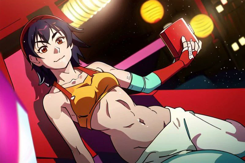 Kanbaru Suruga, Monogatari series, Hanamonogatari, , underboob, smirk, side part hair, (8k, best quality, masterpiece:1.2), ultra-detailed, best quality, ultra high res, professional lighting, cinematic lighting, depth of field, sharp focus, good composition, (bokeh:1.2), vivid colors, HDR,