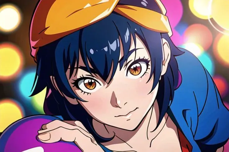 Kanbaru Suruga, Monogatari series, Hanamonogatari, girl wearing blue sequin dress looking at camera, underboob, smirk, side part hair, (8k, best quality, masterpiece:1.2), ultra-detailed, best quality, ultra high res, professional lighting, cinematic lighting, depth of field, sharp focus, good composition, (bokeh:1.2), vivid colors, HDR,