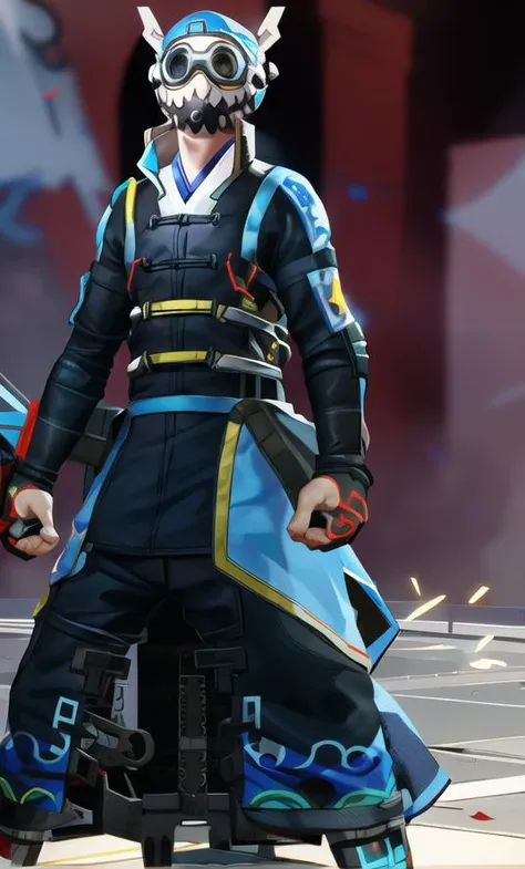 ((((wearing Chinese Hanfu)))), helmet and goggles on his face, <lora:Octance:1>