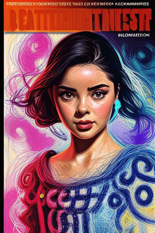 Scribbled Pattern of (DEN_demi_rose), dramaticTheme, grittinessTheme, intenseTheme, moviePosterShowcasing, confidentYoungWoman, boldCenteredComposition, stylishContemporaryClothing, determinedExpression, darkGrittyAtmosphere, dangerIntensityEvoking, boldEyeCatchingText, catchySlogans, overallDramaExcitement, predominantlyDarkPalette, vibrantAccents, protagonistWhiteHairRedEyes, dynamicVisuallyStrikingElement, tachi-eEnhancement (Magazines:1.3), coverStyleEnhancement (Cover-style:1.3), fashionableTrendyAspectsPortrayal, vibrantWomanOnFrontCover, richColorfulDynamicComposition, selfAssuredExpressiveNature, halterOutfitBoldStatement, titlesSmartModernTypeface, attentionGrabbingQuality, trendyFashionableRepresentation, capturingEssenceDramaticIntenseThemes, <lora:rabisco:0.875> <lora:speedy1p5:1.15>
