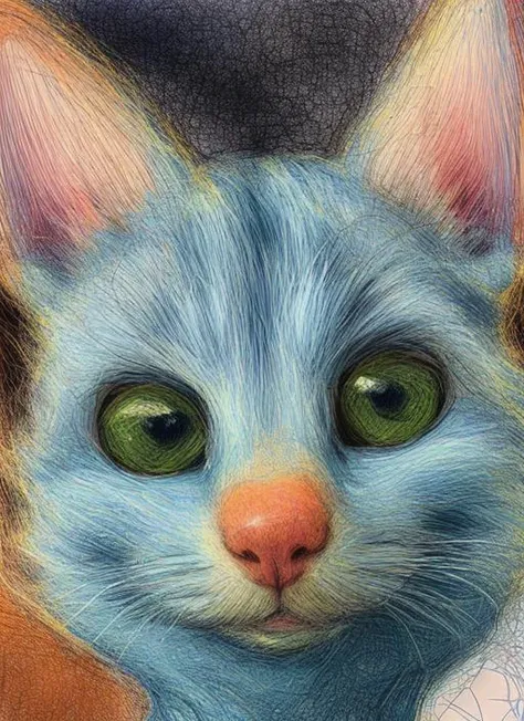 a rainbow cat, Scribbled Pattern, (Masterpiece:1.3) (best quality:1.2) (high quality:1.1) <lora:rabisco:1.05>