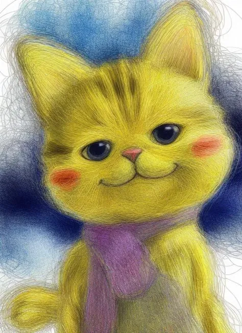 a rainbow cat, Scribbled Pattern, (Masterpiece:1.3) (best quality:1.2) (high quality:1.1) <lora:rabisco:1.05>