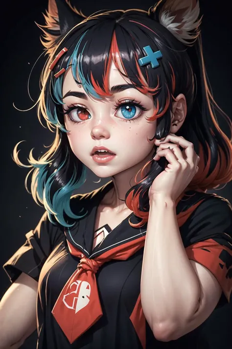 <lora:Switchchan:0.6>,Switch-chan,portrait,(hands on own cheeks:1.2),heterochromia,