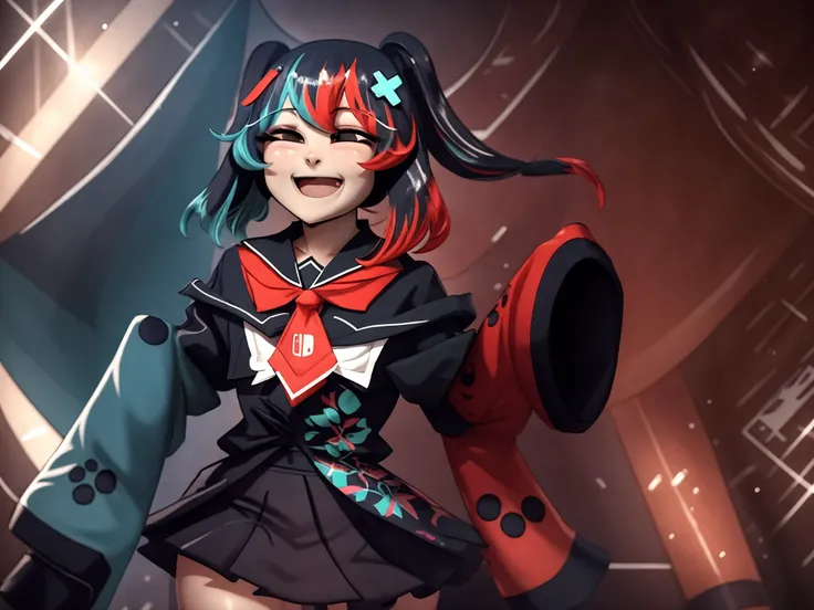 Highly detailed, High Quality, Masterpiece, beautiful, Switch-chan, light smile, looking at viewer, full body, closed mouth, (detailed face and eyes:1.3)  <lora:Switchchan:1> (CyberRonin style a man in a space suit standing in front of a colorful background:0.25) <lyco:djzJohnsonDesuZenkaiV15-lyco:0.3>