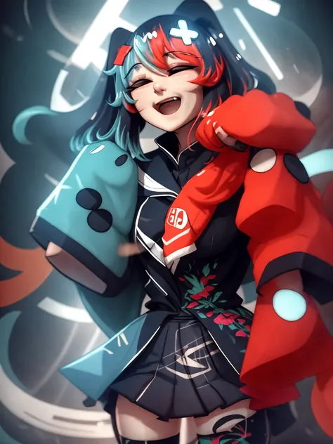 Highly detailed, High Quality, Masterpiece, beautiful, Switch-chan, light smile, looking at viewer, full body, closed mouth, (detailed face and eyes:1.3) <lora:Switchchan:1> (JungleFuturism style a computer screen with an image of a tropical island in the background:0.25) <lyco:djzJohnsonDesuZenkaiV15-lyco:0.3>