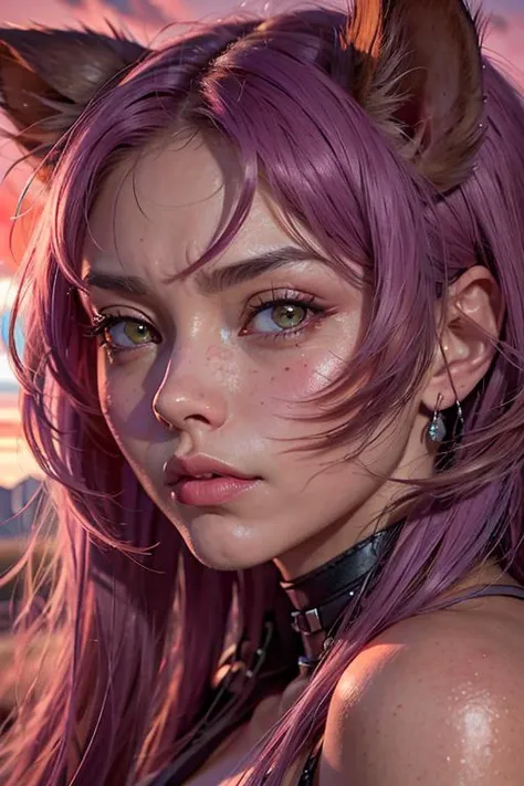 extreme close-up shot of a Monstrous Annoyed Jaguar, background is The Badlands, Sunny, Sketch, Despressing, Kawaii anime, hard light, F/8, Purple and Neutral neon hue,, HD16K quality, 8k RAW photo, high detail, best quality, masterpiece, close-up, depth of field, dark and gloomy, dark lighting, heavy shadows, vibrant, dramatic