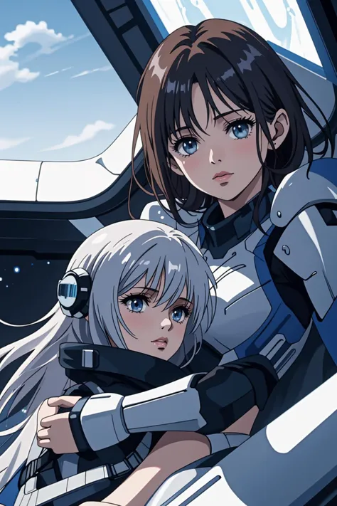 sci-fi, 2girls, spaceship,((realistic))