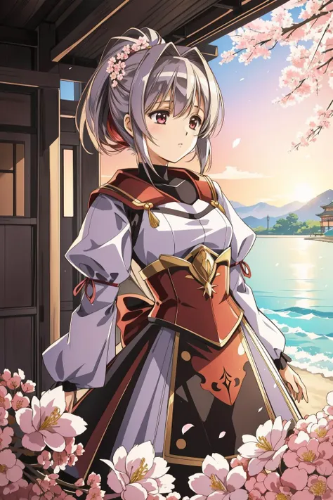 1girl, (children's illustration art stylized by Ai Yazawa:0.7) , masterwork VRay, professional Color splash, colorful encaustic texture of a Silver flowers and beach, Rule of Thirds, ("Time after time, I will be waiting.":1.3) , it is very Unreal and Angular, background is Warlike blossoms, at Dusk, FOV 90 degrees, Sketch, Dark, majestic, Japonism Art, studio lighting, Depth of field 100mm, Ektachrome, Maroon and copper dust particles, Swirling Copper, extremely hyper aesthetic, unreal engine