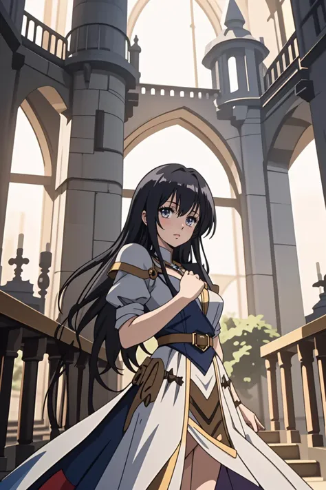 official art, fantasy, 1girl at castle