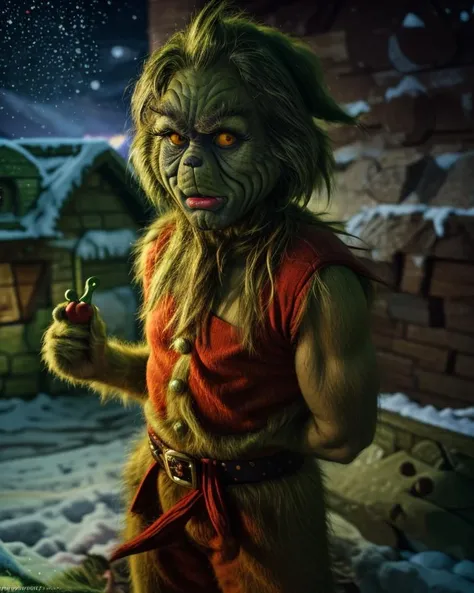 <lora:LCM_LoRA_Weights_SD15:1>, <lora:grinch_jim_carrey:1> (grinch dressed as santa calus), masterpiece, illustration, in a snowy village made of gingerbread, holding a christmas present, detailed, action shot, vivid lighting, 8k, photo realistic <lora:more_details:0.8> <lora:improve_backgrounds:0.85>