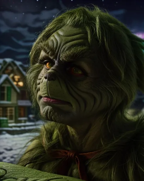 <lora:LCM_LoRA_Weights_SD15:1>, <lora:grinch_jim_carrey:1> (grinch dressed as santa calus), masterpiece, illustration, in a snowy village made of gingerbread, (holding a big christmas present), detailed, action shot, vivid lighting, 8k, photo realistic <lora:more_details:0.8>  <lora:improve_backgrounds:0.85>