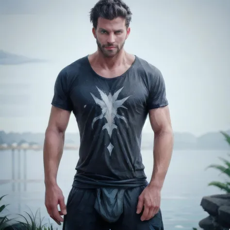1male, muscled, t-shirt, levitation, magic, hand wand, light magika, mana, <lora:Henri Castelli:0.7>