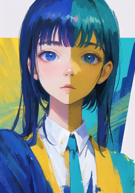 masterpiece, best quality,ultra detailed, trending art, perfect artwork, 8k, wallpaper, soft lighting, cinematic, film grain, perfect anatomy, stunning beautiful, 1girl, portrait, solo, looking at viewer, <lora:jpposter230626:0.65>, poster, jpposter, abstract:0.5, (retro artstyle:0.5),