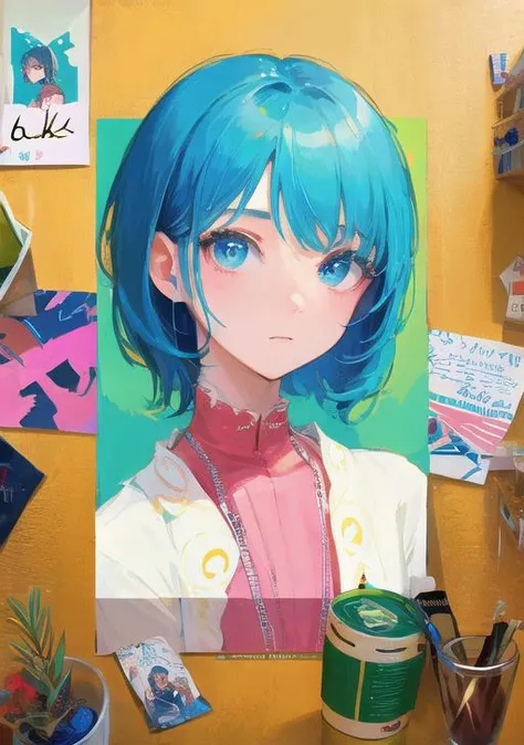 masterpiece, best quality,ultra detailed, trending art, perfect artwork, 8k, wallpaper, soft lighting, cinematic, film grain, perfect anatomy, stunning beautiful, 1girl, portrait, solo, looking at viewer, <lora:jpposter230626:0.65>, poster, jpposter, abstract:0.5, (retro artstyle:0.5),