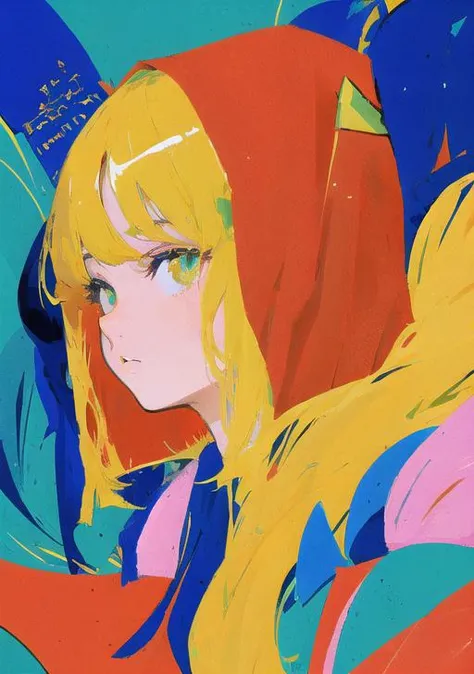 masterpiece, best quality,ultra detailed, trending art, perfect artwork, 8k, wallpaper, soft lighting, cinematic, film grain, perfect anatomy, stunning beautiful, 1girl, portrait, solo, looking at viewer, <lora:jpposter230626:0.7>, poster, jpposter, abstract, retro artstyle,