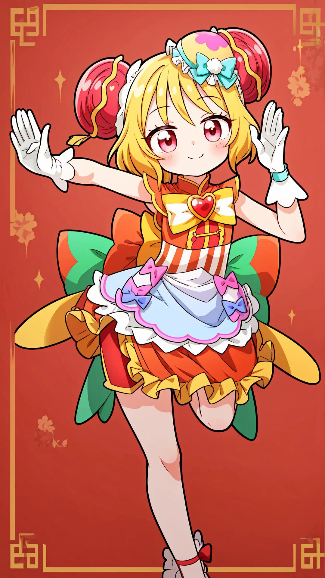 masterpiece, best quality, high quality, ultra detailed, perfect anatomy,
1girl, chinese town, chinese background,
joy full, happy, (smile:1.4), deliciousmile, (closed mouth:1.2), cheerful, cute pose, leg up,
<lora:hyperdetailer_v095:0.7>
<lora:locon_cure_yum-yum_01:1> cure yum-yum, china dress, hair ornament, sleeveless, gloves, apron, brooch, side slit, shorts under skirt, pumps, heart brooch,