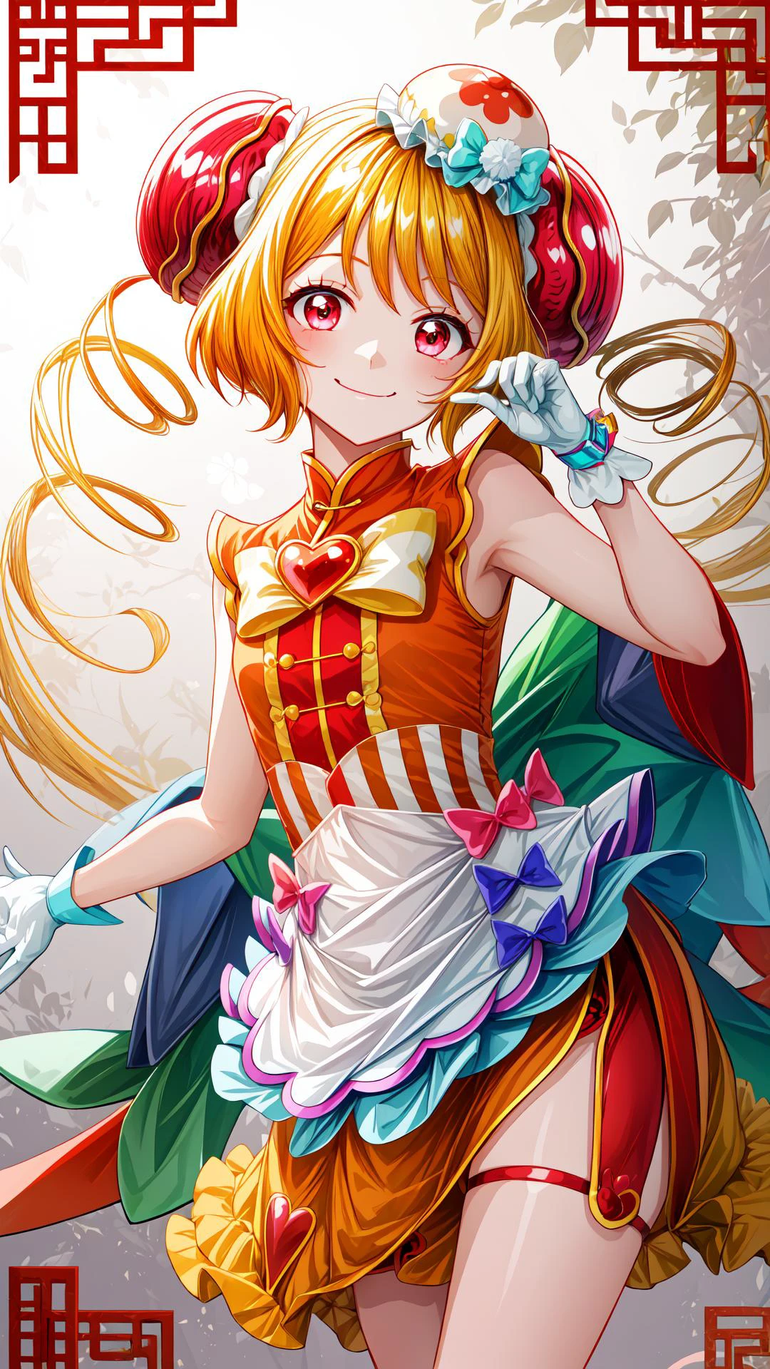 masterpiece, best quality, high quality, ultra detailed, perfect anatomy,
1girl, chinese town, chinese background,
joy full, happy, (smile:1.4), deliciousmile, (closed mouth:1.2), cheerful, cute pose,
<lora:hyperdetailer_v095:0.75>
<lora:locon_cure_yum-yum_01:1> cure yum-yum, china dress, hair ornament, sleeveless, gloves, apron, brooch, side slit, shorts under skirt, pumps, heart brooch,