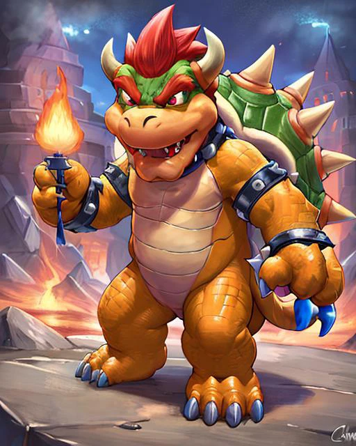 masterpiece, best quality, high quality, highly detailed, extremely detailed 8k wallpaper, hyper-detailed, high resolution, highres, absurdres, intricate detail, extremely detailed
[bowser] with ((blue fire hair)) and (dark blue skin), (([dinosaur|turtle])) [native to a floating island of volcanos]
full body, aggressive beast
(a dark scene lit by glowing magma), chiaroscuro
(angry)
cowboy shot, rule of thirds  <lora:bowser_LoRA320:2>