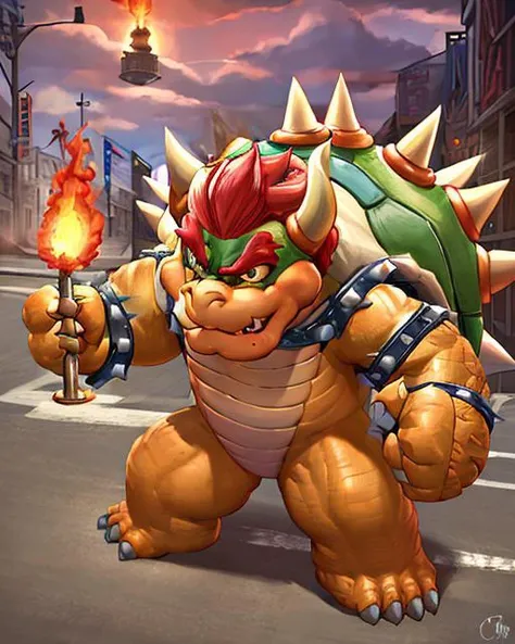 masterpiece, best quality, high quality, highly detailed, extremely detailed 8k wallpaper, hyper-detailed, high resolution, highres, absurdres, intricate detail, extremely detailed
(bowser) with flame blue hair and dark blue skin, [[dinosaur|turtle]] [native to a floating island of volcanos]
full body
dominant pose, muscular, manly, masculine, aggressive, (hairy chest)
hairy chest, beard, auburn hair
a dark scene lit by glowing magma, chiaroscuro
(angry)
cowboy shot, rule of thirds  <lora:bowser_LoRA320:2>